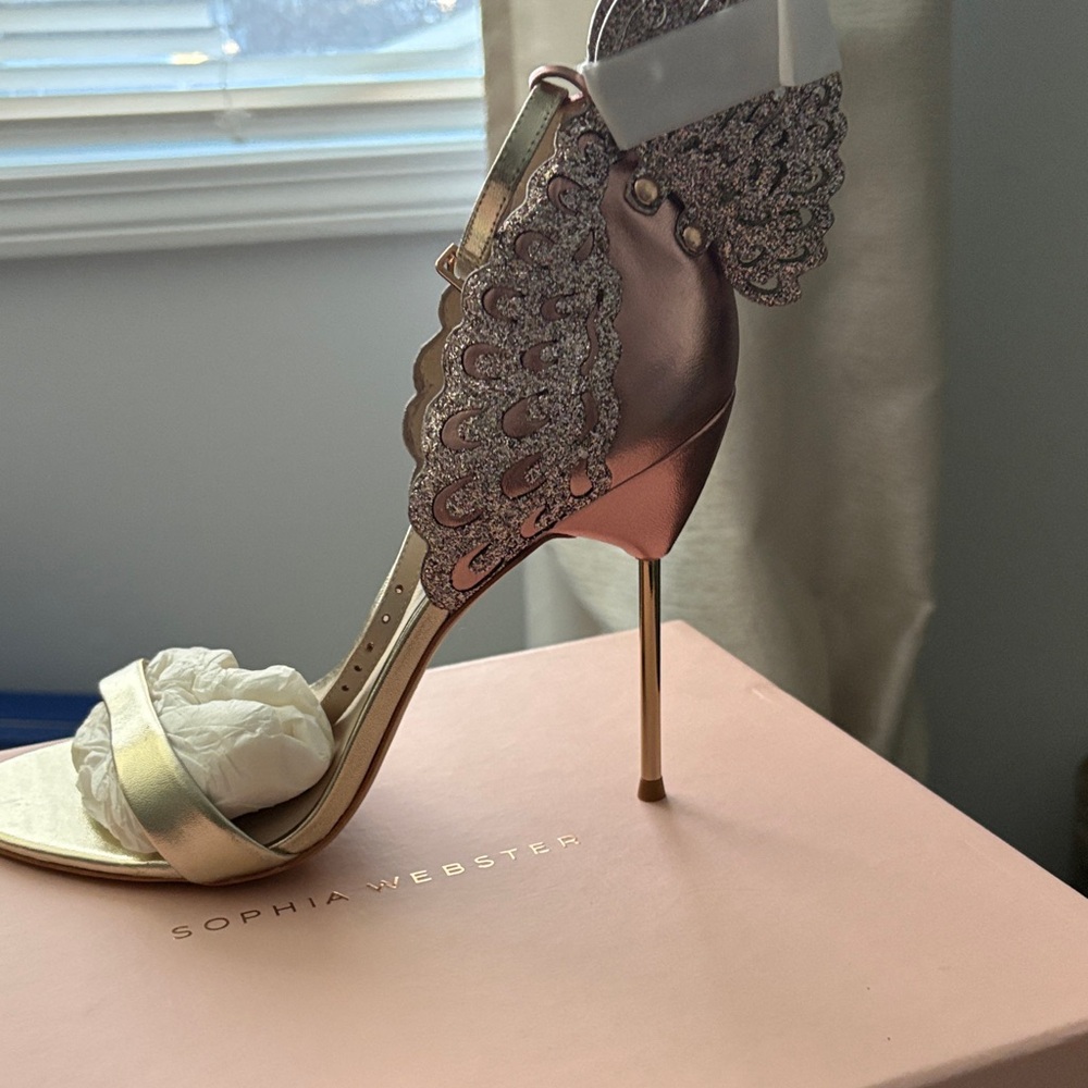 Sophia Webster Rose Gold Glitter Wing Stiletto Sandals evangeline